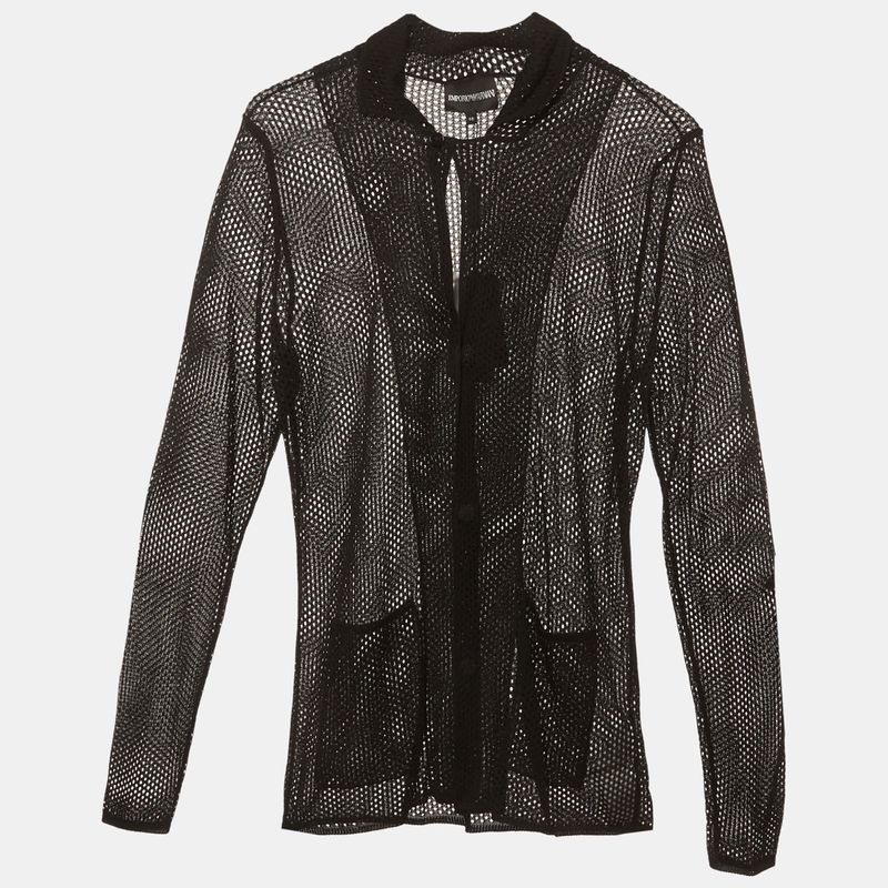 Emporio Armani Black Mesh Sheer Long Sleeve Shirt S